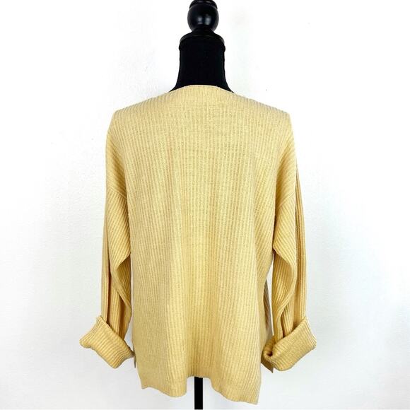 Oversized Large Silk Sweater Long Sleeve V-Neck Yellow - Picture 5 of 9